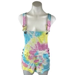 Black Heart Multicolor Rainbow Tie Die Frayed Hem Denim Jeans Jumpsuit Romper 0
